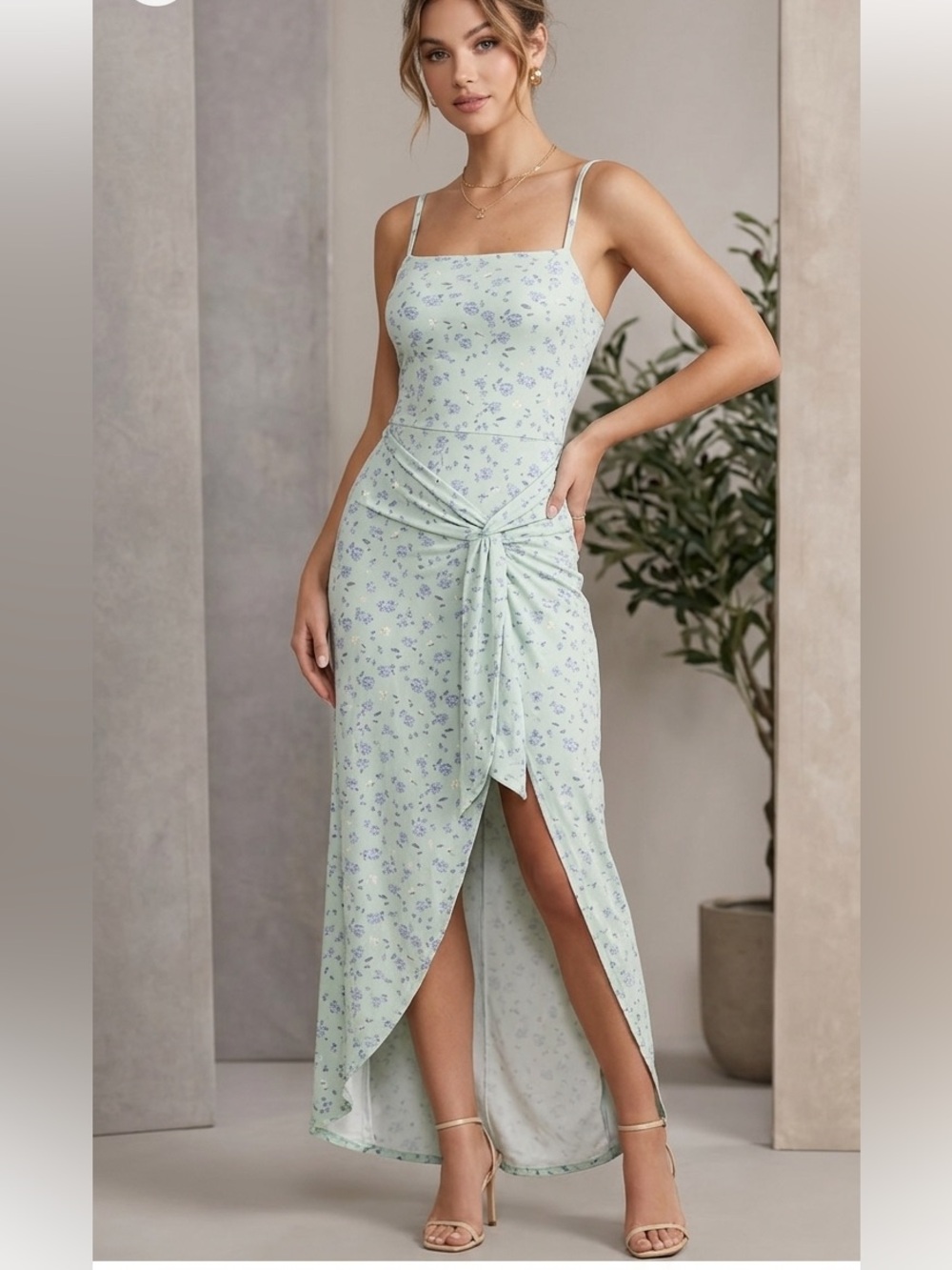No Boundaries Mint Green Floral Midi Dress